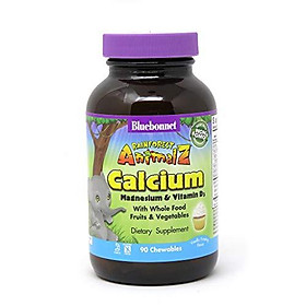 Bluebonnet Nutrition Rainforest Animalz Calcium Magnesium & Vitamin D3 Chewable Tablet, Soy-Free, Gluten-Free, Non-GMO, Kosher, Dairy-Free, Vegetarian, 90 Tablets, 45 Servings, Vanilla Frosting Flavor