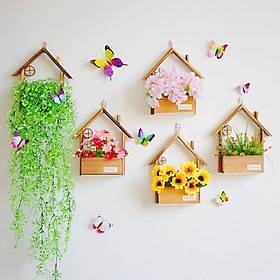 Mua Giỏ hoa treo tường hình ngôi nhà gỗ decor trang trí nhà cửa kích thước 27cmx17.5cmx9.4cm - Lẵng Hoa Đẹp Cắm Sẵn Tặng Kèm Móc Dính 3D