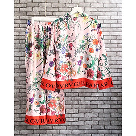 pijama dài họa tiết hoa văn đỏ