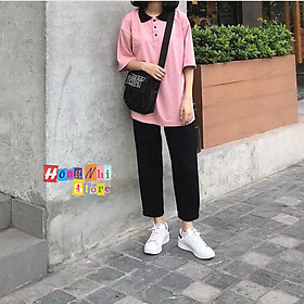 Áo Thun Polo Phối Cổ Tay Lỡ Màu Hồng - Áo Polo Mix Unisex Pink - MM