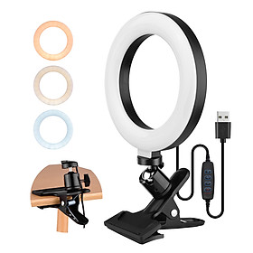 6.3 Inch 2700K-5500K Selfie Ring Video Light with Clamp Mount 3 Dimmable Colors 11 Brightness Levels 360 Degrees