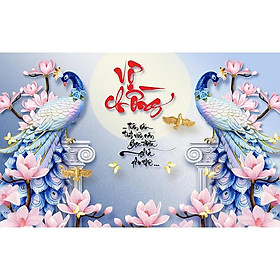 Mua Tranh dán tường trang trí phòng ngủ HD Đôi chim công thư pháp HUD0629 Kim sa