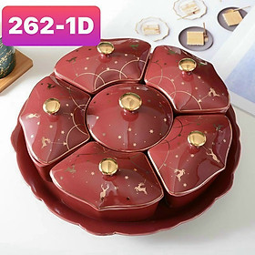 Mua KHAY MỨT SỨ 6 NGĂN MÀU ĐỎ HỌA TIẾT CÀNH MAI TRẮNG CAO CẤP