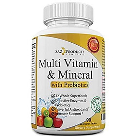 Whole Food MultiVitamin & Mineral Plus Probiotic Enzymes – Increased Energy, Combats Fatigue, Eliminates Brainfog & Easy on Digestion for Men & Women – Non-GMO – 90 Tablets