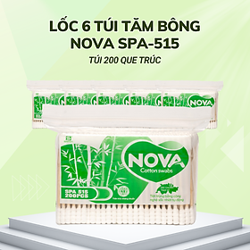 Lốc 6 túi Tăm bông Nova người lớn thân trúc 200 que SPA-515