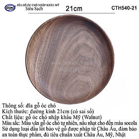 Đĩa gỗ Óc Chó nhập khẩu Mỹ nguyên khối (đủ Size) CTH540 (Walnut) hàng Xuất Khẩu Châu Âu - đĩa bánh mì/trái cây/ bít tết/ pizza/ phụ kiện chụp ảnh, bày món ăn trong nhà hàng - Sang trọng trên bàn ăn - HAHANCO