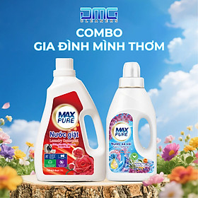 Combo Gia Đình Mình Thơm Maxpure Chai Nước Giặt 3L Hoa Hồng & Chai Nước Xả 2L Thư Thái | Sạch Sâu, Mềm Vải