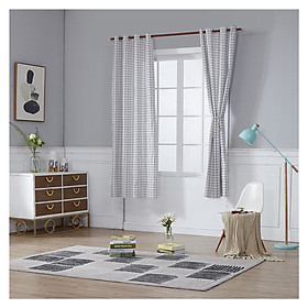 Mua Rèm cửa sổ chống nắng decor MARYTEXCO trang trí nhà cửa  làm dịu nhẹ ánh sáng tự nhiên  rèm ore hoàn thiện tặng kèm dây buộc rèm vintage - họa tiết CARO TRẮNG R-A04