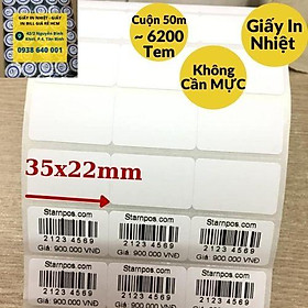 Giấy tem decal nhiệt 35x22mm/ 1 tem- 3 tem 1 hàng, tem vận chuyển, nhãn mã vạch thông tin sản phẩm, giấy tem in nhiệt