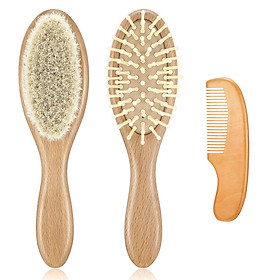 3pcs Hair Brush Comb Set Newborn Hairbrush Kit Infant Comb Soft Wool Hair Wooden Handle Baby Scalp Massage