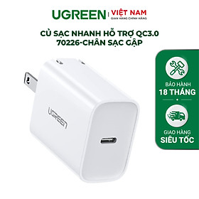 Sạc nhanh UGREEN CD137 60449 1 cổng USB Type C Hỗ trợ PD QC 4.0 3.0 tối đa