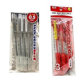Combo Set 5 bút bi đen và Set 3 bút bi 0,5mm màu đỏ nội địa Nhật Bản