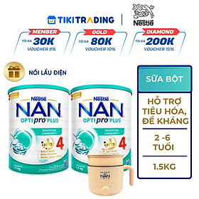 Bộ 2 lon Sữa bột NAN OPTIPRO PLUS 4 Nestle Bé 2-6 tuổi 1500g/lon Giúp tiêu hóa tốt