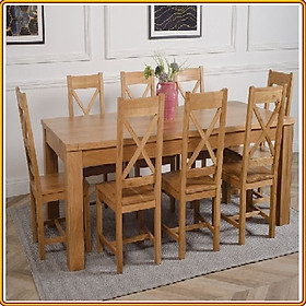 Mua Bộ bàn ăn Rustic Oak bàn 1m8  kèm 8 ghế juno sofa ( Vàng Gỗ Tự Nhiên)