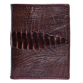 HP2457 - Bóp nam Huy Hoàng da đà điểu da chân 2 mặt da kiểu đứng màu nâu đỏ