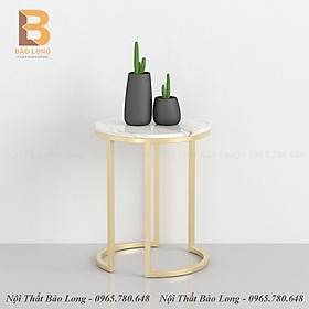 Mua Bàn trà góc Sofa  Bàn decor để đồ phòng khách  khung mạ vàng mặt đá cường lực/ Giá tại xưởng