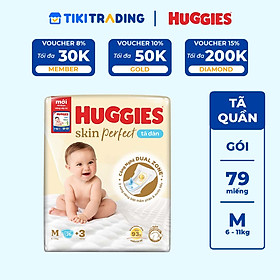 Tã/bỉm dán sơ sinh Huggies Skin Perfect M 76+3 miếng với 2 vùng thấm giảm kích ứng da