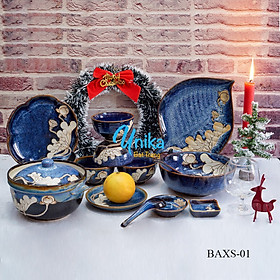 Mua Bộ đồ ăn men xanh sóng biển vẽ sen trắng BAXS-01 - Gốm thủ công cao cấp Bát Tràng - Dinner Set
