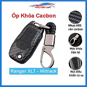 Ốp vỏ bọc chìa khóa xe Ranger XLT, Ranger Witrack sợi nhựa cacbon kèm móc treo Inox