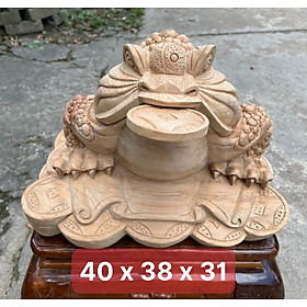 Tượng cóc thiềm thừ ngậm tiền vàng phong thủy hút tài lộc bằng gỗ ngọc am thơm phức kt 40×38×31cm
