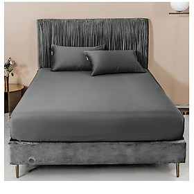 Bộ ga gối cotton lụa 60s Lidaco cao cấp Nhiều mẫu lựa chọn - Xám Đậm - 1m4x2m-Nệm dày 16-20cm