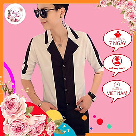 Áo sơ mi nam, Áo sơ mi dài 3/4 cổ chữ V, phối 2 màu chủ đạo đen trắng phong cách hàn quốc, lịch lãm sang trọng. Mã N12