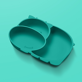 Bé Ốp Dẻo Silicon Bộ Hoạt Hình Chống Trượt Nhà Hút Loại Riêng Biệt Lưới Thức Ăn Cho Bé Ăn Dặm Muỗng Nĩa Bát Trẻ Em Bộ Đồ Ăn Món Ăn - green bowl
