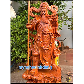 Tượng quan công cầm đao trấn ải đứng trên đầu hổ phù kt cao 80×30×20cm