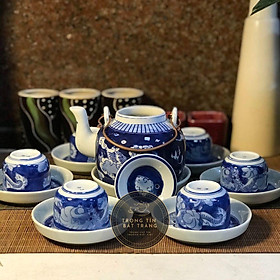 Mua Bộ Ấm Chén Trà Đạo Gốm Trắng Men Lam Bát Tràng Long Ẩn Dáng Biến Trúc Đề Lương Dung Tích 480ml (Bộ Ấm Chén) ATA 22
