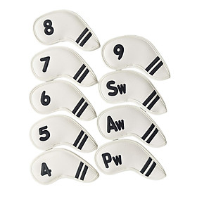 9Pcs Golf Iron Head Covers Headcovers 4 5 6 7 8 9 P A S  White