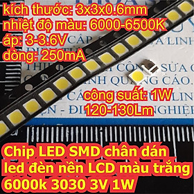 Mua 5 con Chip LED SMD chân dán led đèn nền LCD màu trắng 6000k 3030 3-3.6V 1W kde6686