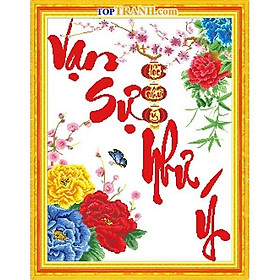 Tranh thêu chữ thập Vạn sự như ý và hoa mẫu đơn 222736
