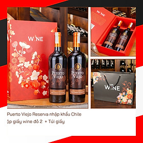 Hộp wine đỏ 2 chai rượu vang Puerto Viejo Chile