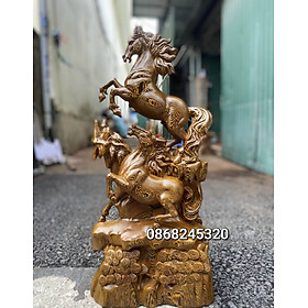 Mua Tượng con ngựa song mã uyên ương bằng gỗ mun đuôi công kt cao 60×29×15cm