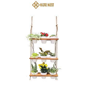 Mua  Kute Nest  Kệ gỗ treo 3 tầng 9 chậu gốm trồng cây trang trí nhà cửa - Có 2 màu lựa chọn - Màu trắng