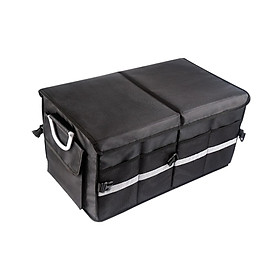 Foldable Car Cargo Trunk Organizer Reflective Strip Bin Bag Portable Aluminum Alloy Handle with Lid Camping Bag for SUV, Sedan Any Car