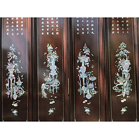 Mua Tranh tứ bình  hay gọi tranh đông bích gỗ gụ  khảm ốc đỏ singgaprore kt 31×117×4cm