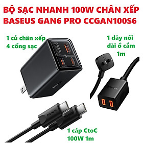 Bộ sạc nhanh 100W 4 cổng 2C+ 2U chân xếp Baseus GaN6 Pro CCGAN100S6 _ hàng chính hãng