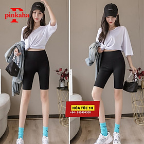 Quần Legging Lửng Siêu Co Giãn Thoáng Mát Nâng Mông Siêu Hót Siêu Đẹp Ngố Nữ Cạp Cao Vải Cotton Cao Cấp - Đen - XL[58~78kg]