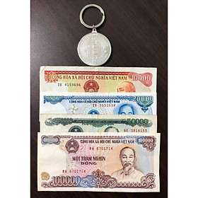 Mua Tiền cổ Việt Nam  đủ bộ tiền 4 tờ cotton sưu tầm (tặng kèm móc khóa Bitcoin)