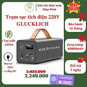 Mua Bộ sạc tích điện di động  Pin Sạc Dự Phòng GLUCKLICH Dùng Cho Gia Đình  Máy phát di động 60800mAh  Công Suất Đỉnh 200W  Cổng điện 220V-200W - Hàng chính hãng