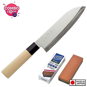 Combo Dao thái nhà bếp cán gỗ cao cấp đầu nhọn + Đá mài dao kéo nội địa Nhật Bản