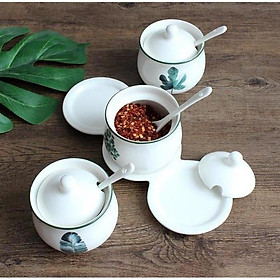 Mua Bộ hũ gia vị sứ hoa văn lá xanh