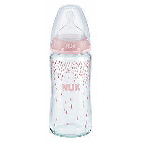 Bình Sữa NUK Thủy Tinh (240ml) Núm Ti Silicone S1 (Size M) NU66128 - Màu Ngẫu Nhiên