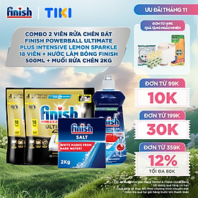 Combo 2 Viên rửa chén Finish Ultimate 18 viên + Nước làm bóng Finish 500ml + Muối rửa chén Finish 2kg