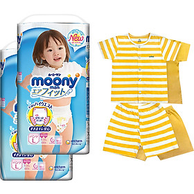 Bộ 2 tã quần cao cấp bé gái Moony L44 [Tặng bộ quần áo Nous 18-24m]