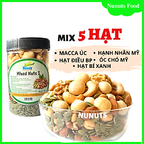 Hình ảnh Mix hạt dinh dưỡng gồm 5 hạt tách vỏ ( macca Úc, hạnh nhân Mỹ, hạt điều BP, óc chó vàng Mỹ, hạt bí) nguyên vị, tẩm mật ong, làm sữa