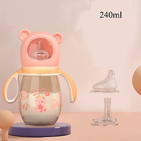 Bé Sơ Sinh Đa Năng Sippy Cup Cho Bé Trực Tiếp Bình Tập Uống PPSU Bé Bình Sữa Cho Bé Uống - Pink 240ml