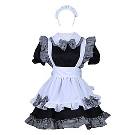 Women's French Maid Costume with Apron, Anime Cosplay Fancy Dress for Halloween Party