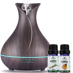 Combo máy khuếch tán tinh dầu bình hoa màu nâu FX2020 + tinh dầu sả chanh + tinh dầu cam Lorganic (10ml x2) LGN0185